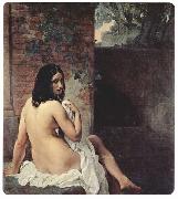 Francesco Hayez Ruckenansicht einer Badenden oil on canvas